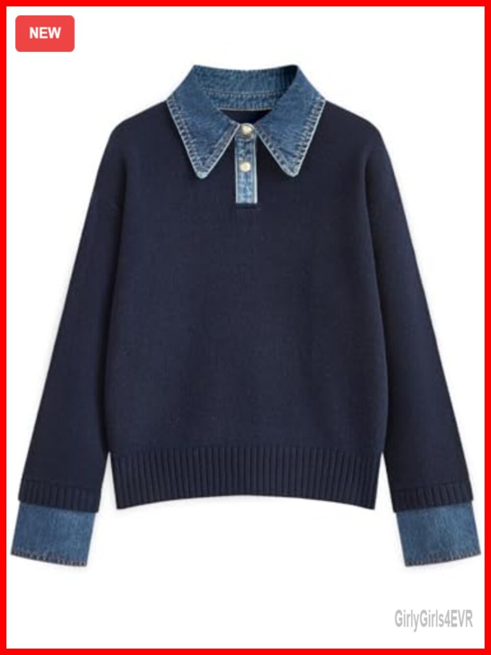 Oversized Knit Polo Collar Sweater Button Up Pullover